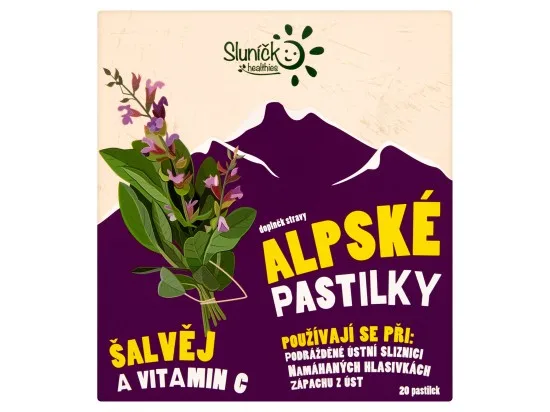 Sluníčko Healthies Alpské pastilky šalvěj a vitamin C 20 pastilek 50 g