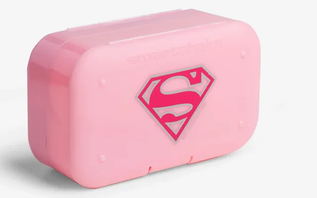 SmartShake Pill Box Organizer, set dvou zásobníků na kapsle, růžový s motivem Supergirl