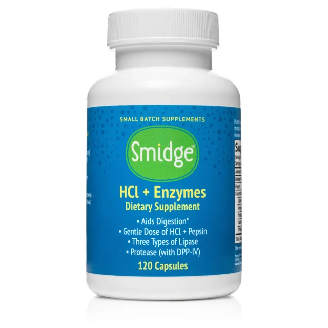 Smidge HCl + Enzymes, trávicí enzymy, 120 rostlinných kapslí