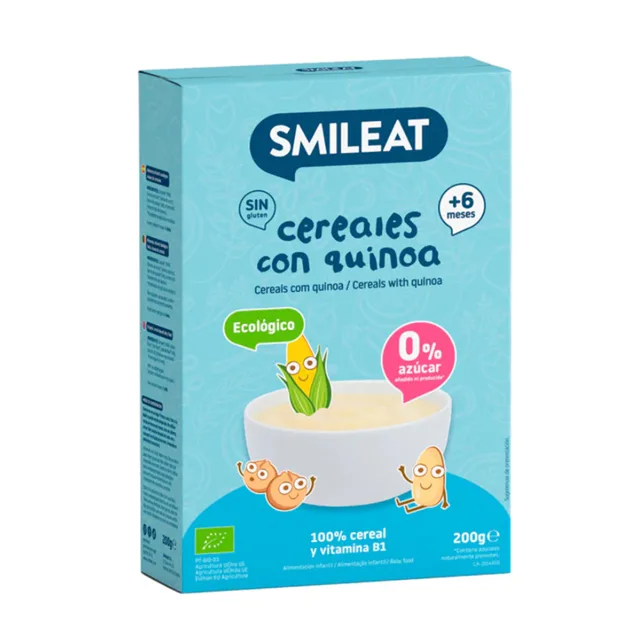 Smileat BIO dětská kaše 4 druhy cereálií s quinoou a vitaminem B1 6M+ 200 g