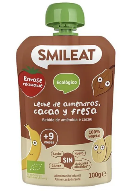 Smileat kapsička mandlové mléko, jablko, banán, jahoda, rýže a kakao 9M+, BIO, 100 g