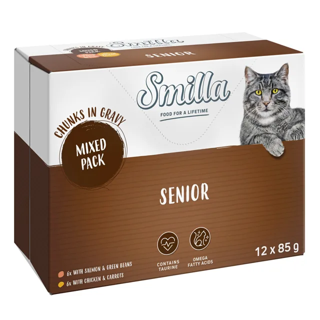 Smilla Senior kapsičky kousky v omáčce se zeleninou - JUMBOPACK míchané balení (96 x 85g)