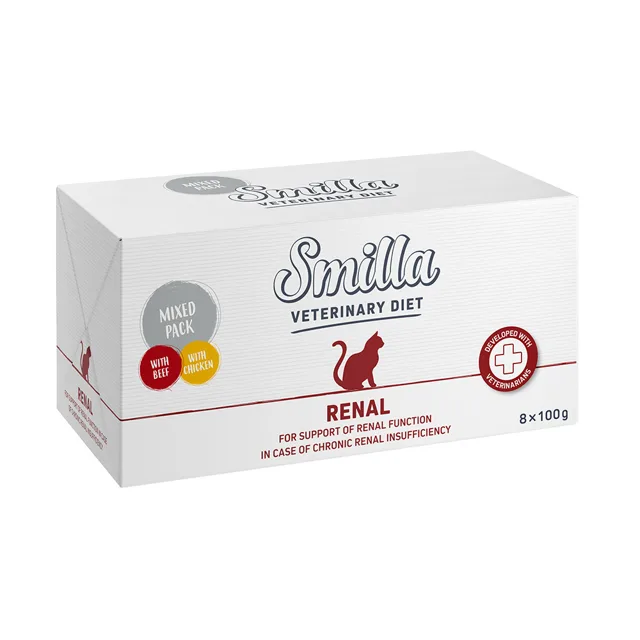 Smilla Veterinary Diet míchané balení 8 x 100 g - Renal: kuřecí + hovězí