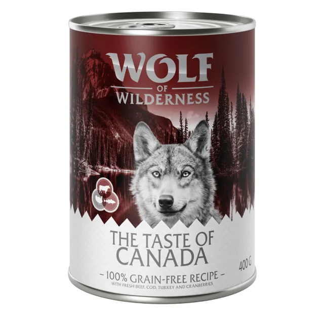 Smíšené balení Wolf of Wilderness "The Taste Of" Adult - 6 x 400 g Mix "The Taste Of"