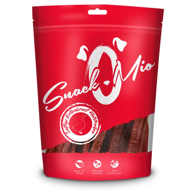 SnackOMio šťavnaté proužky z kachních prsou - výhodné balení: 4 x 70 g