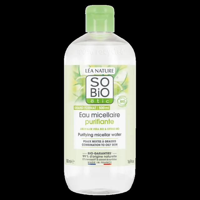 SO’BiO étic Voda micelární Aloe Vera čisticí - zinek a citrusy BIO (500 ml) - ideální pro smíšenou až mastnou pleť