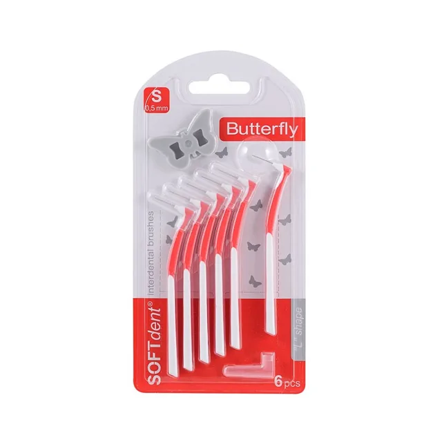 SOFTdent Butterfly mezizubní kartáček zahnutý S 6 ks