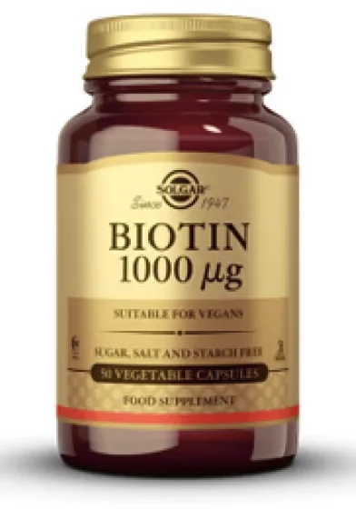 Solgar Biotin, 1000 mg, 50 rostlinných kapslí