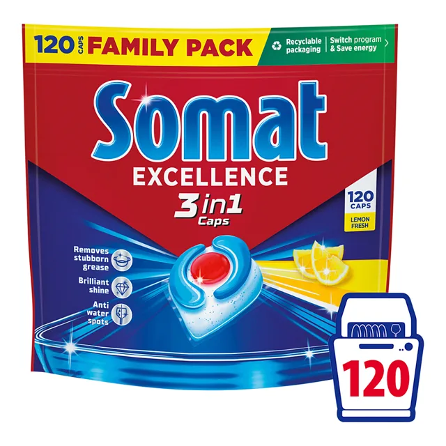 SOMAT Excellence 3in1 Kapsle do myčky Lemon Family 120 ks