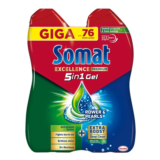 SOMAT Gel do myčky Excellence Premium 5in1 GIGA 76 dávek 2x684ml