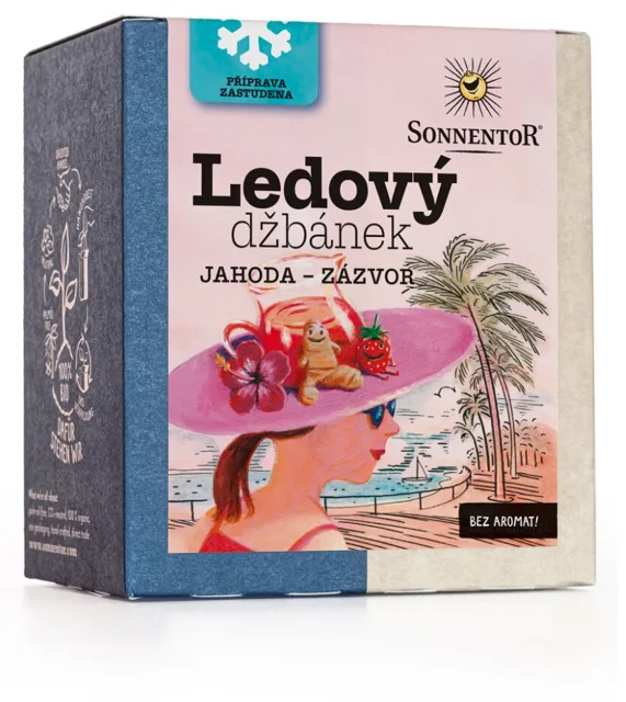Sonnentor - Ledový džbánek® jahoda – zázvor, porcovaný čaj, BIO, 16 ks