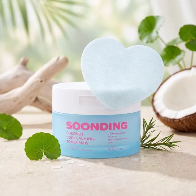SOONDING - Coconut Cool Calming Toner Pads - Zklidňující chladivé tonerové polštářky s kokosem - 130 ml