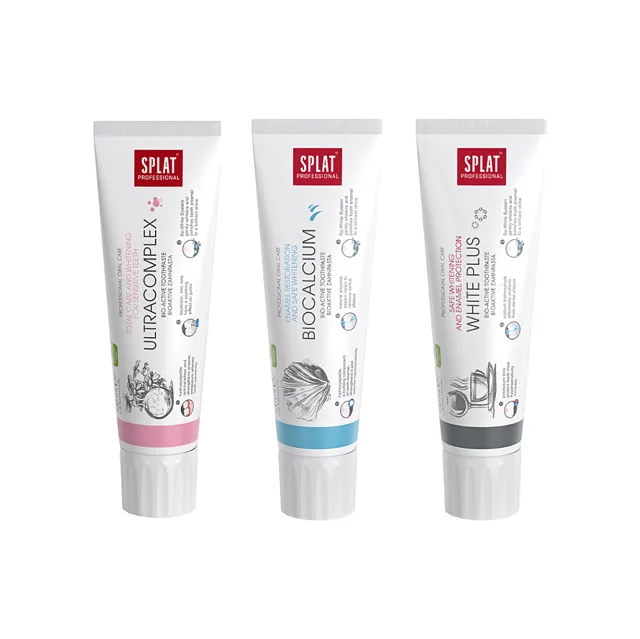 SPLAT Trio sada Professional Ultracomplex, Biocalcium, White Plus zubní pasty 3x100 ml
