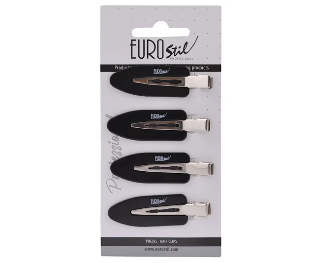 Sponky do vlasů s podložkami Eurostil Professional - 6 cm, černé, 4 ks (06388)