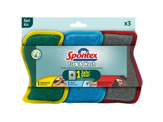 Spontex Flex&Wash 2v1 drátěnka a houbička 3 ks