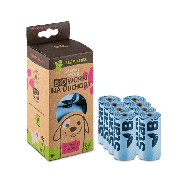 STARCH BAG Kompostovatelné bio sáčky na výkaly 8 x 15 ks, modré