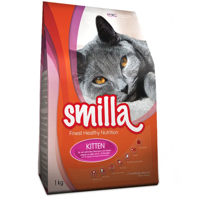 Startovací sada pro koťata: 1kg granulí + konzervy + pamlsky - 1 kg Kitten + 6 x 200g telecí + Hearties 125 g