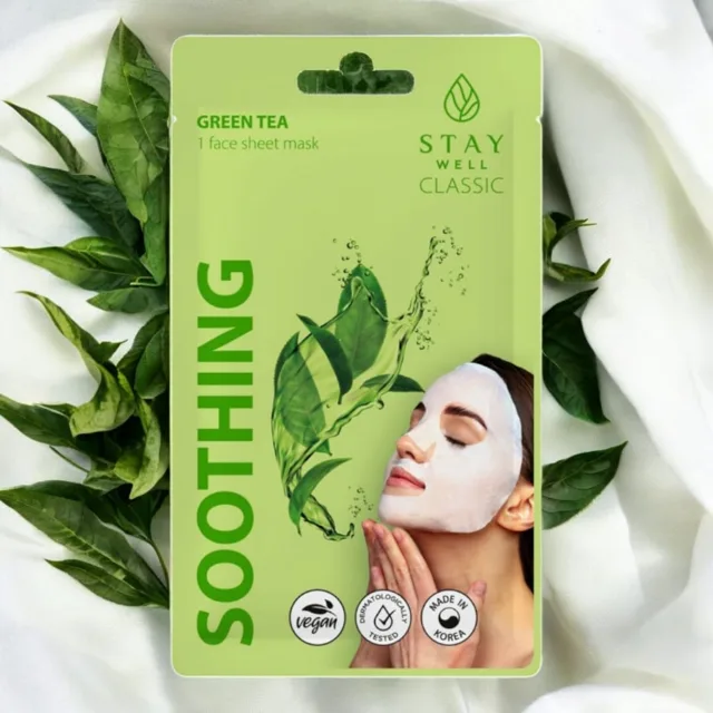 STAY Well - Classic Sheet Mask Green Tea Soothing - Zklidňující maska se zeleným čajem - 22 ml