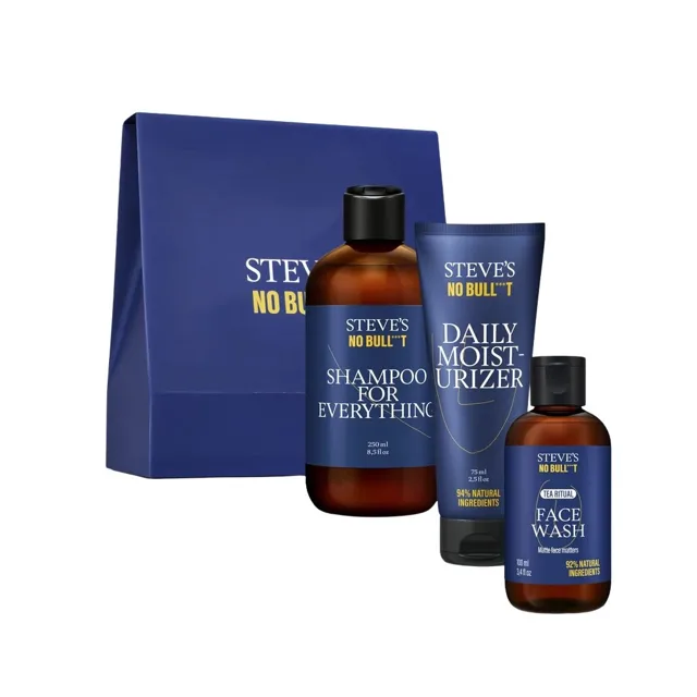 Steve´s Fresh Face All Day Steve's denní hydratační krém 100 ml + mycí gel na obličej 100 ml + šampon na vlasy a vousy 250 ml dárková sada