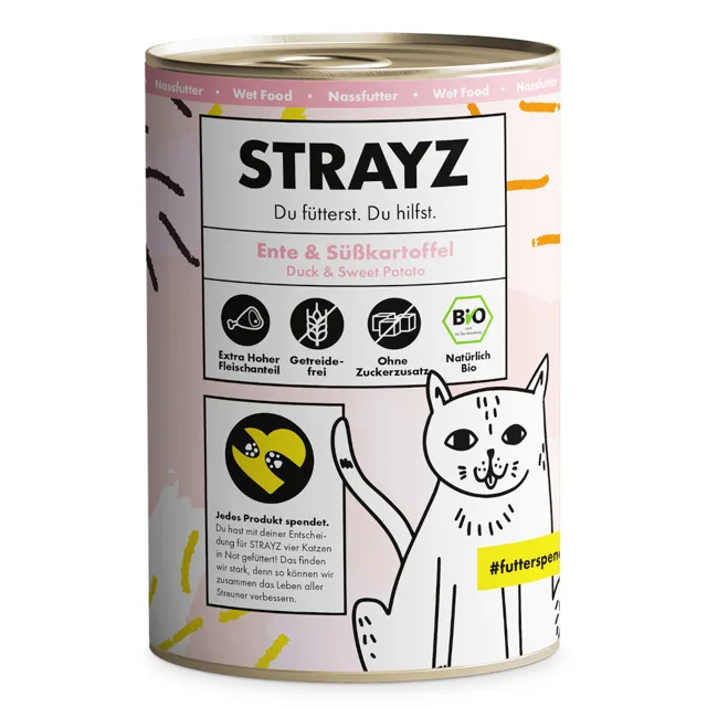 STRAYZ BIO Cat 6 x 400 g - bio kachna a bio batát