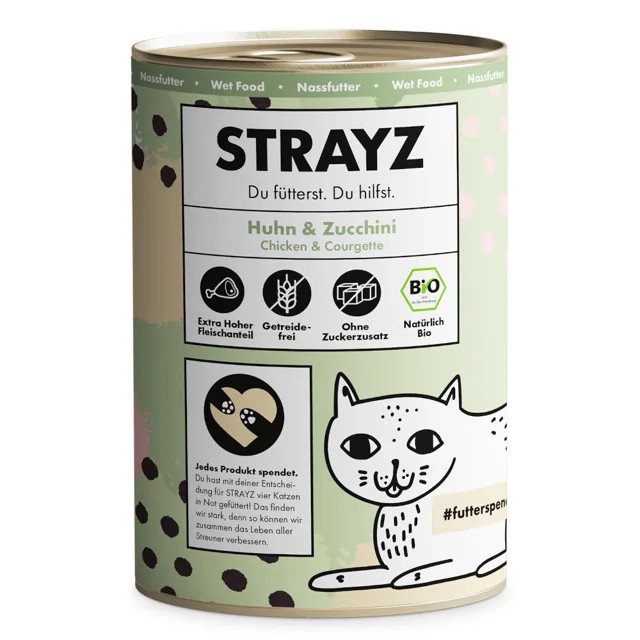 STRAYZ BIO Cat 6 x 400 g - bio kuře a bio cuketa