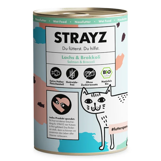 STRAYZ BIO Cat 6 x 400 g - bio losos a bio brokolice