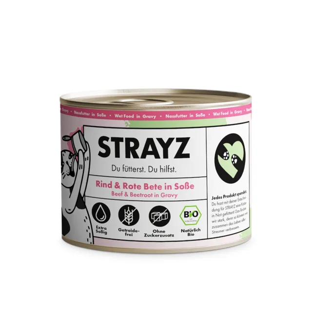 STRAYZ BIO kočka 6 x 200 g - bio hovězí a bio červená řepa v omáčce