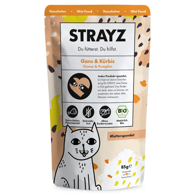 STRAYZ BIO Pouch 12 x 85 g výhodné balení   - bio-husa a bio-dýně