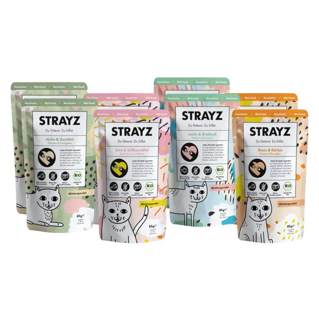 STRAYZ BIO pro kočky 8 x 85 g - BIO zkušební balíček