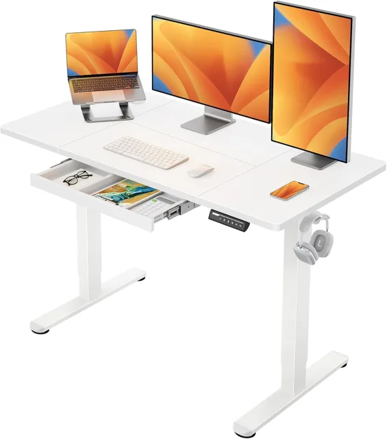 Stůl ErGear s úložným prostorem, 120 x 60 cm, elektricky výškově nastavitelný stůl-Rozbalené