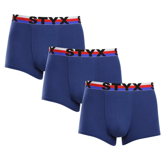 Styx 3PACK pánské boxerky sportovní guma tmavě modré trikolóra (3G1968) L