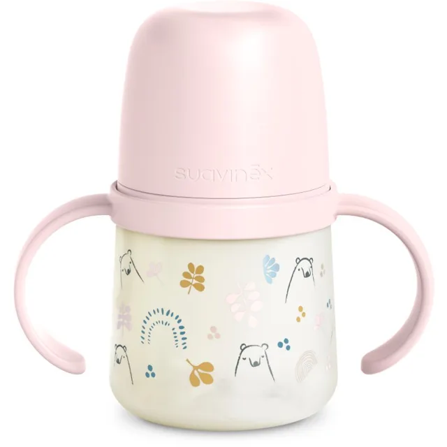 Suavinex Bear dětská láhev s držadly Pink 1 ks