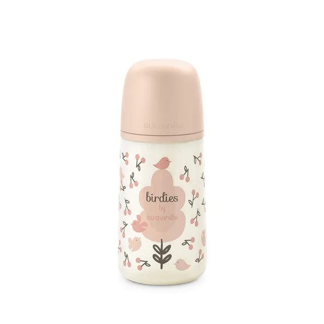 Suavinex Kojenecká láhev BIRDIES M 270 ml 1 ks růžová