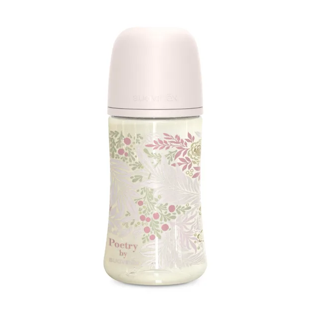 Suavinex Poetry Kojenecká láhev fyziologický průtok M 3m+ 270 ml 1 ks růžová