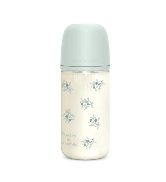 Suavinex Poetry Skleněná láhev fyziologická SX Pro 3m+ MF 240 ml 1 ks modrá