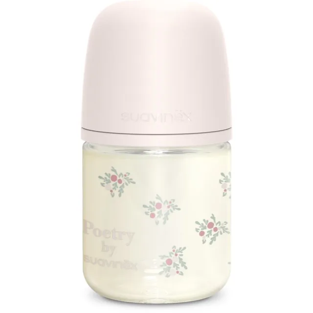 Suavinex Poetry SX Pro Physiological S skleněná kojenecká láhev 0 m+ Slow Flow - Pink 1 ks