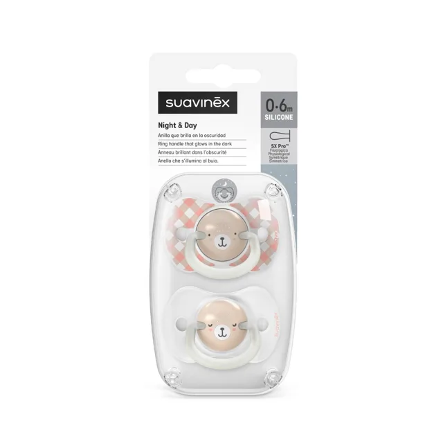 Suavinex Šidítko DEN&NOC fyziologické silikonové WILD&FREE 0-6m 2 ks růžové