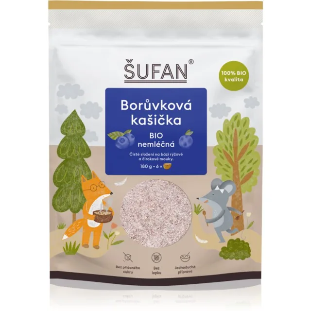 Šufan Borůvková kašička BIO nemléčná rýžová kaše pro děti příchuť Blueberry 180 g