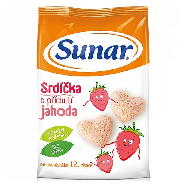 SUNAR Dětské křupky jahodové srdíčka 12m+ 50 g