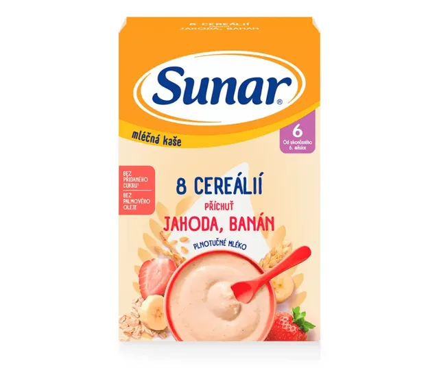 Sunar mléčná kaše 8 cereálií jahoda banán 210 g
