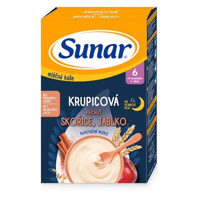 SUNAR Mléčná krupicová kaše skořice jablko na dobrou noc 6m+ 210 g