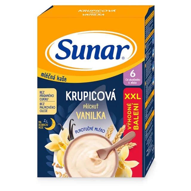 SUNAR Mléčná krupicová kaše vanilka na dobrou noc 6m+ 340 g