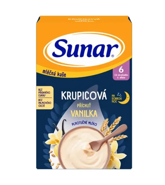 Sunar Mléčná krupicová kaše vanilková na dobrou noc 6M+ 210 g