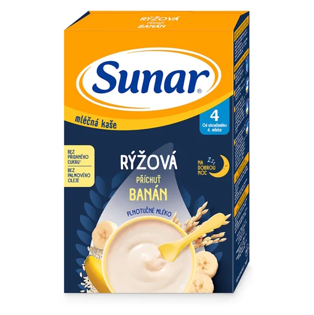 SUNAR Mléčná rýžová kaše na dobrou noc Banánová 4m+ 210 g