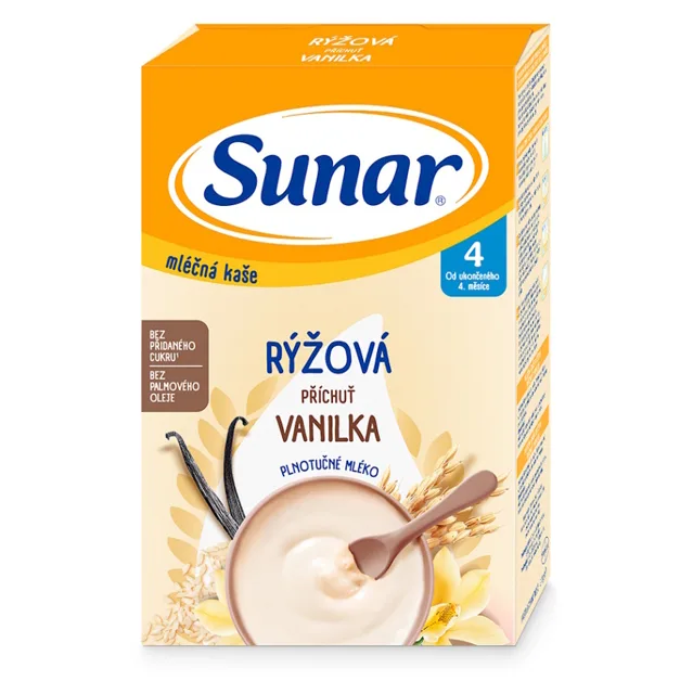 SUNAR Mléčná rýžová kaše vanilková 4m+ 210 g