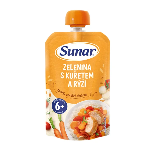 Sunar Příkrm Zelenina s kuřetem a rýží 6m+ kapsička 120 g