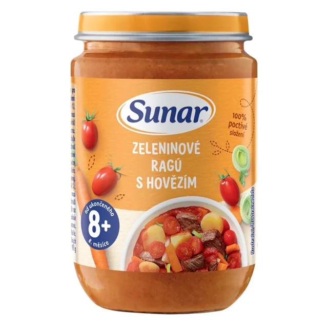 SUNAR Příkrm zeleninové ragú s hovězím masem 8m+ 190 g