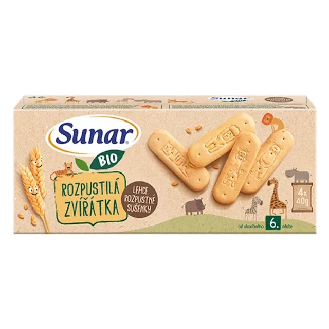 SUNAR Rozpustilá zvířátka sušenky 6m+ BIO 4 x 40 g