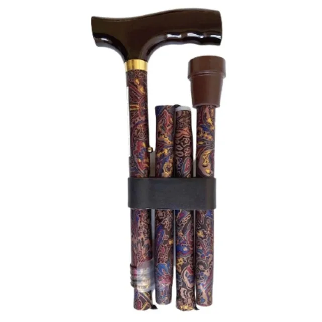 SUNDO Skládací podpůrná hůl s dřevěnou rukojetí, 85 - 95 cm, orientální zlatá