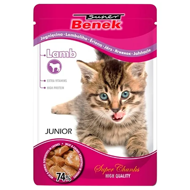 Super Benek Super Chunks Kitten 24 × 100 g - jehněčí v omáčce